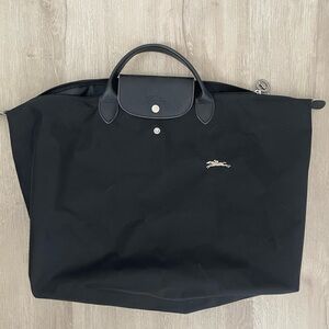 Longchamp Large Black Foldable Le Pliage Tote with Top Handles